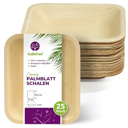 GoBeTree Rechteckige Palmblattschalen 16,5x14 cm, umweltfreundlich, robust und elegant für Grillabende, Picknicks, Geburtstage und Veranstaltungen. Perfekte Alternative zu Bambus. von GoBeTree