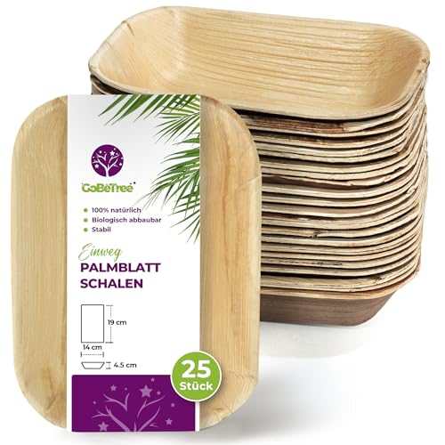 GoBeTree Rechteckige Palmblattschalen 19x14 cm, umweltfreundlich, robust und elegant für Grillabende, Picknicks, Geburtstage und Veranstaltungen. Perfekte Alternative zu Bambus. von GoBeTree