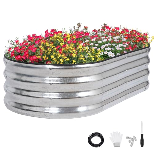 GoCampDirect 120 x 60 x 30 cm Hochbeet Pflanzbeet Frühbeet Gartenbeet Pflanzkübel Pflanzkasten Blumenkasten Gemüsebeet Blumenbeet Holzfarbe Verzinkter Stahl（1 Pakete） von GoCampDirect