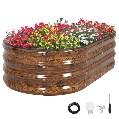 GoCampDirect 120 x 60 x 30 cm Hochbeet Pflanzbeet Frühbeet Gartenbeet Pflanzkübel Pflanzkasten Blumenkasten Gemüsebeet Blumenbeet Holzfarbe Verzinkter Stahl（2 Pakete） von GoCampDirect