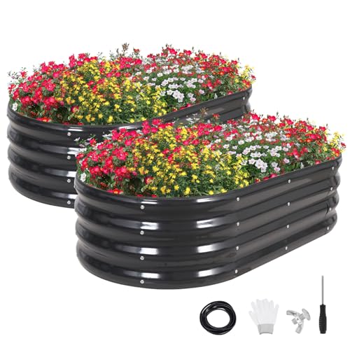 GoCampDirect 120 x 60 x 30 cm Hochbeet Pflanzbeet Frühbeet Gartenbeet Pflanzkübel Pflanzkasten Blumenkasten Gemüsebeet Blumenbeet Holzfarbe Verzinkter Stahl（2 Pakete） von GoCampDirect