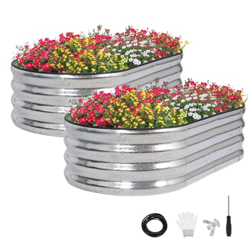 GoCampDirect 120 x 60 x 30 cm Hochbeet Pflanzbeet Frühbeet Gartenbeet Pflanzkübel Pflanzkasten Blumenkasten Gemüsebeet Blumenbeet Holzfarbe Verzinkter Stahl（2 Pakete） von GoCampDirect