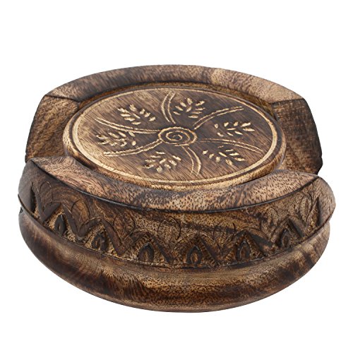 GoCraft Handgefertigte Getränkeuntersetzer aus Holz, 15,2 cm, Lotusform, rustikales Design, 6 Stück von GoCraft