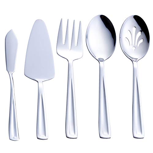 GoGeiLi 5 Stück Edelstahlbesteck Besteck Set, inklusive Tortenheber, Servierlöffel, geschlitzter Servierlöffel, Serviergabel und Spreizmesser von GoGeiLi