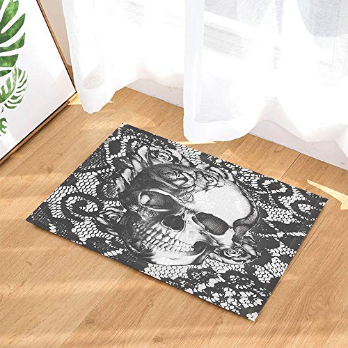Gothic Badvorleger von Gohebe, weißes Design mit Totenkopf und Rosen, rutschfeste Fußmatte, Badvorleger, Teppich, Fußabtreter, Maße 60 cm x 40 cm, Badezimmerzubehör Gothic Badvorleger von Gohebe, weißes Design mit Totenkopf und Rosen, rutschfeste Fußmatte, Badvorleger, Teppich, Fußabtreter, Maße 60 cm x 40 cm, Badezimmerzubehör von GoHEBE