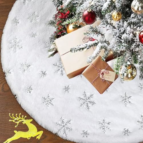 Gohist Weihnachtsbaum Rock Weihnachtsbaumdecke Rund Weihnachtsbaum Decke Groß Fell Christbaumdecke Christbaumständer Teppich Baumdecke Weihnachtsbaum Deko(120CM Silber) von GoHist