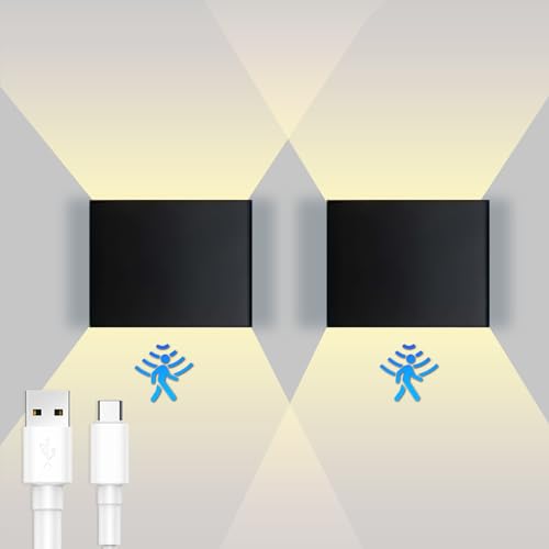 GoKlug Akku Wandlampe Led Innen | USB Wandleuchte mit Bewegungsmelder | Magnetisch Wandbeleuchtung Batteriebetrieben Kabellos Strahler mit Schalter | Zimmer Leselampe | 4000 mAh | Aluminium | Schwarz von GoKlug