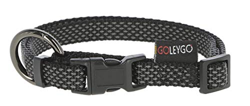 GoLeyGo Hundeleine Flat + Halsband, Schwarz, Größe S 1,4-2m, Sicherer Magnet-klick-verschluss, Inkl. Adapter-Pin, Hundeleine für kleine Hunde bis 15kg, Maximale Belastung 100kg von GoLeyGo