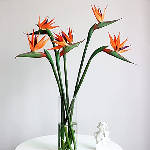 GoMDSA 6 Pack Künstliche Blumen Paradiesvogel gefälschte Grünpflanze elegante Paradiesvogel Blumenstrauß für Zuhause Garten Büro Festival Hochzeit Dekoration, Orange von GoMDSA