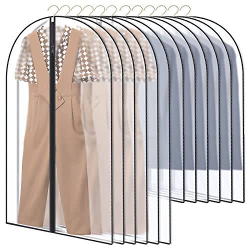GoMaihe 12 Stück Kleidersack Anzug Lange, 60 x 120/100cm Schwarz Rand Transparent Anzugtasche Kleidersäcke, Kleiderhülle Anzugsack Abendkleid Brautkleid Mäntel Hemden Mottenschutz Wasserdicht, MEHRWEG von GoMaihe