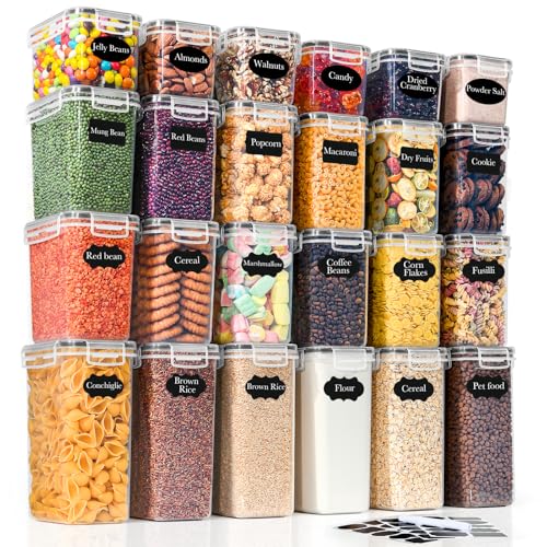 GoMaihe 24er Set Vorratsdosen mit Deckel Luftdicht: Frischhaltedosen mit Etiketten & Marker | Aufbewahrungsbox Küche für Müsli, Mehl, Cornflakes und Zucker | BPA-FREI | Spülmaschinenfes von GoMaihe