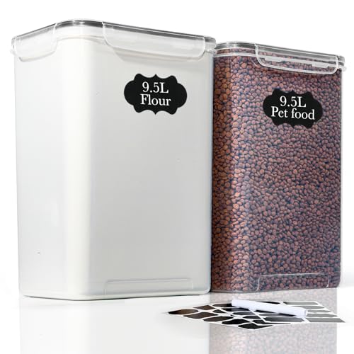GoMaihe 2er Set XXL Vorratsdosen: 9,5L Große Behälter mit Etiketten & Marker | Aufbewahrungsbox Küche Ideal für 10 lb Reis, Haustierfutter & mehr | Luftdicht mit Deckel | BPA-FREI von GoMaihe