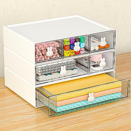 GoMaihe 3 Stücke Schubladenbox Schreibtisch Organizer Schubladen, Schubladenbox Stapelbare für Makeup/Schmuck/Bürobedarf/Stifte Organizer, Schlafzimmer Badezimmer Büro Ordnungssystem von GoMaihe