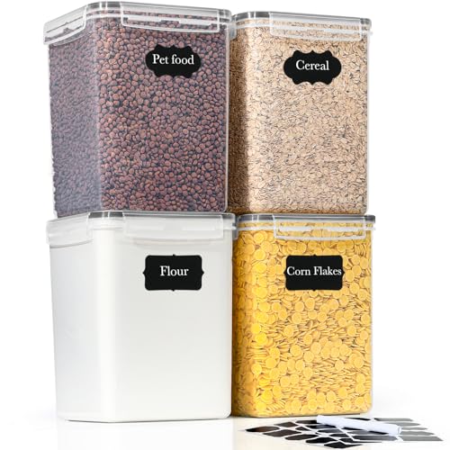 GoMaihe 5.2L Groß Vorratsdosen mit Deckel: 4er Mehl Behälter mit Etiketten & Marker | Luftdicht Aufbewahrungsbox Küche Ideal für 5lb Zucker, Müsli, Cornflakes| BPA-FREI | Spülmaschinenfest von GoMaihe