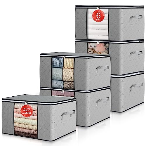 GoMaihe 6 Stück 60L Aufbewahrungstasche Groß Aufbewahrungsbox mit Deckel Verstärkte Griffe nicht leicht zu reißen, für Kleidung Bettdecken Kissen Aufbewahrung Boxen, Umzugskartons mit Fenster Faltbare GoMaihe 6 Stück 60L Aufbewahrungstasche Groß Aufbewahrungsbox mit Deckel Verstärkte Griffe nicht leicht zu reißen, für Kleidung Bettdecken Kissen Aufbewahrung Boxen, Umzugskartons mit Fenster Faltbare von GoMaihe