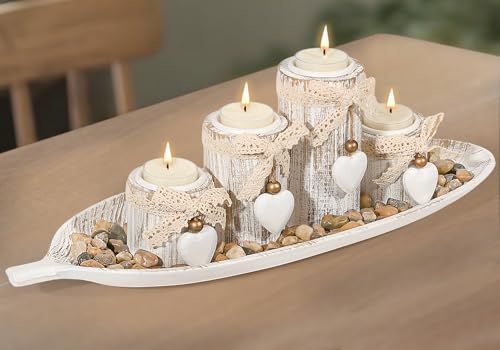 GoMaihe Kerzenhalter-Set (4 Stück) mit blattförmigem Tablett von GoMaihe