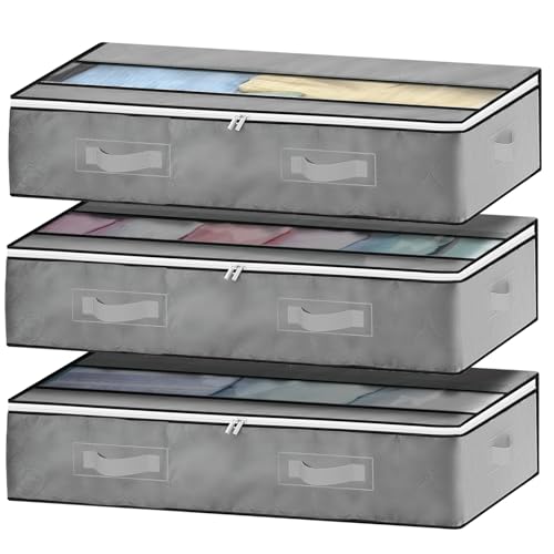 GoMaihe Unterbett Aufbewahrungsbox 3 Set Unterbettkommode Aufbewahrungstasche Unterbettbox Organizer mit Reißverschluss und Griff Faltbare Aufbewahrung für Kissen Kleidung Decken Bettdecken von GoMaihe