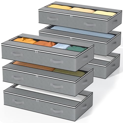 GoMaihe Unterbettkommode 6 Stück mit Verstärkten Griff und Sichtfenster, Unterbett Aufbewahrungsbox Faltbare Aufbewahrungstasche für Bettdecken Kleidung Kissen Decken Unterbett Aufbewahrung Organizer von GoMaihe