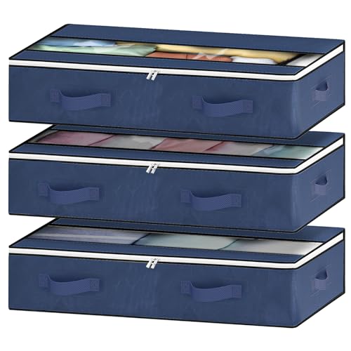 GoMaihe Unterbettkommode 90L Unterbett Aufbewahrungsbox mit Deckel - Faltbare Bettdecken Aufbewahrung Aufbewahrungstasche Unterbettbox Organizer | Unterbett Große Kapazität | Staubdicht (Blau) von GoMaihe