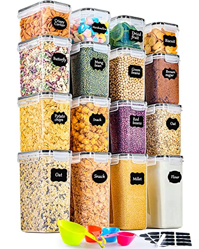 GoMaihe Vorratsdosen 16 Set, Aufbewahrungsbox Küche Organizer, Luftdicht Vorratsbehälter Plastik mit Deckel, Vorratsdose für Müsli Mehl Kaffeebohnen Cornflakes Aufbewahrung, 2L 1.4L 0.8L von GoMaihe