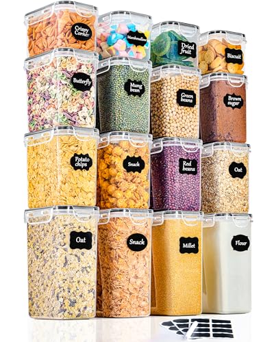 GoMaihe Vorratsdosen 16 Set, Aufbewahrungsbox Küche Organizer, Vorratsdosen mit Deckel Luftdicht aus Kunststoff, Vorratsbehälter für Müsli Mehl Cornflakes alle trockenen Lebensmittel von GoMaihe