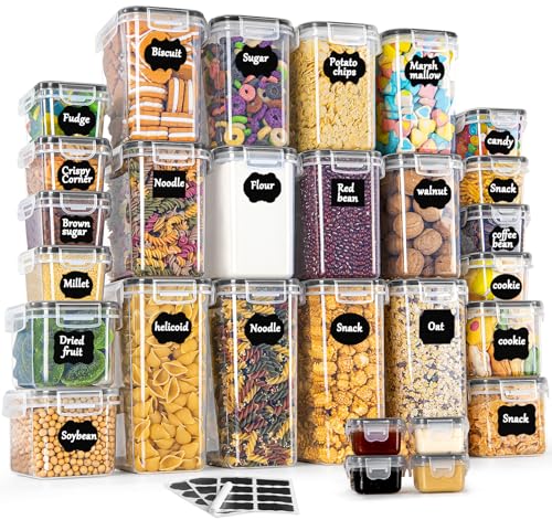 GoMaihe Vorratsdosen 28 Set, Aufbewahrungsbox Küche Organizer, Luftdicht Vorratsbehälter Plastik mit Deckel, Vorratsdose für Müsli Mehl Kaffeebohnen Cornflakes Aufbewahrung, 2L 1.4L 0.8L 0.32L 0.06L von GoMaihe