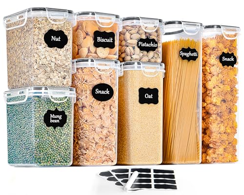 GoMaihe Vorratsdosen 8 Set, Aufbewahrungsbox Küche Luftdicht Behälter aus Plastik Mit Deckel, Vorratsgläser zur Aufbewahrung von Nudeln, Müsli, Reis, Mehl, und für Futter Haustiere, MEHRWEG von GoMaihe