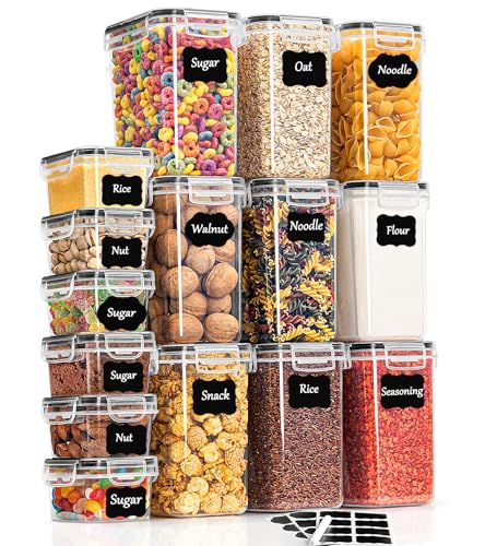 GoMaihe Vorratsdosen mit Deckel Luftdicht Aufbewahrungsbox: 15er Aufbewahrungsbox Küche Set für Mehl Müsli zucker von GoMaihe