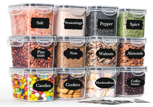 GoMaihe Vorratsdosen mit deckel luftdicht 12er-Set: Aufbewahrungsbox Küche Klein 800ml mit Etiketten | Lebensmittelbehälter für Müsli Zucker und Gewürze | BPA-FREI | Spülmaschinenfest von GoMaihe