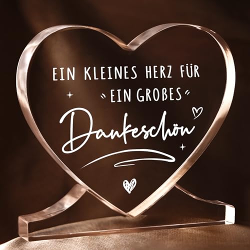 GoMelley Dankeschön Geschenke, Danke Geschenk, Herz Acryl Danke für Alles Geschenk, Dankeschön Geschenke Klein für Frauen Mama Freundin Lehrerin Kollegen Abschiedsgeschenk von GoMelley