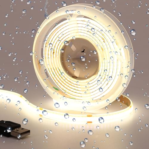 GOMING DC 5V USB COB LED Strip Natürliches Weiß 4000K LED Streifen 2M 320LED/M CRI 93+ LED Band Selbstklebend IP20 Nicht Wasserdicht LED Lichtband für Innen Heim Küche Deko von GOMING