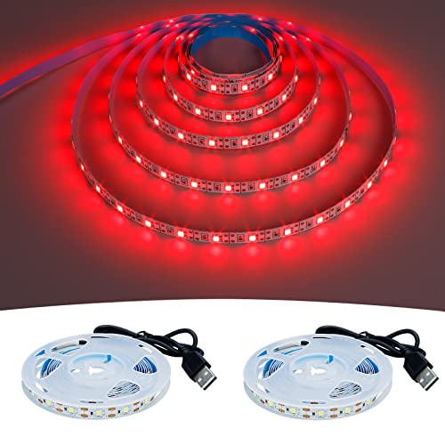 GOMING 5V USB LED Strip Rot Licht 620-625nm LED Streifen 240LED 4M (2 Stück x 2M) SMD2835 LED Band Selbstklebend Nicht Wasserdicht IP20 Lichtband für Innen Heim Küche Deko von GOMING