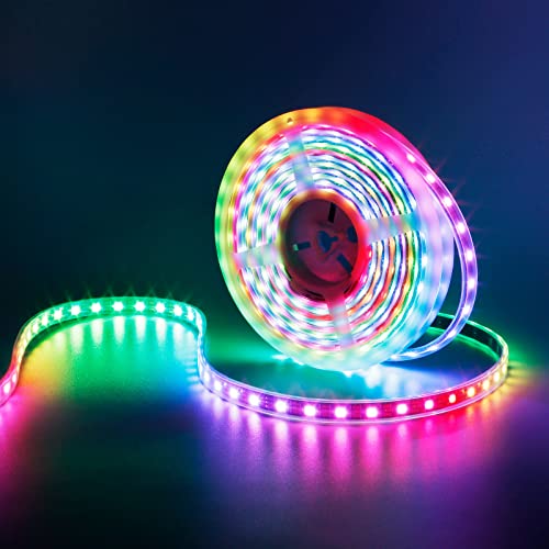 GOMING DC 5V WS2812B Individuell Adressierbar LED Streifen Licht 5M 300LED IP67 Gehäuse Wasserdicht 5050SMD Flexible Schwarze PCB RGB LED Strip Vollfarbiger Traumfarbe LED Band für Zuhause, Party von GOMING