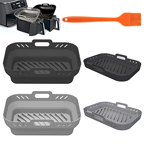 Heißluftfritteuse Silikon Korb, 2er Pack Silikon Air Fryer Liner, Faltbar Silikon Double Air Fryer Liner Korb, Wiederverwendbar Luftfritteuse Silikontopf für Air Fryer, Ofen, Mikrowelle (Grau+Schwarz) von GoPaw