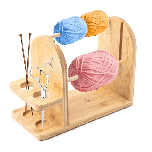 GoaePode Garnhalter mit zwei Spindeln, glatt drehender Holz-Organizer mit Häkelzubehör, verhedderungsfreie Strickstation, Geschenk für Bastler von GoaePode