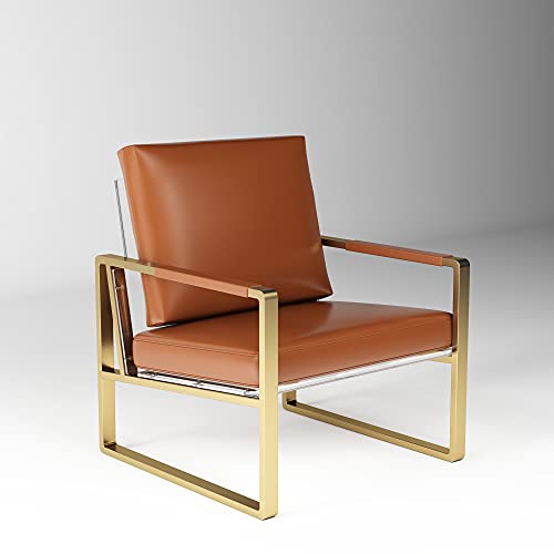 Goalukk Moderner Lounge-Sessel aus weichem Leder mit Edelstahlrahmen in Gold Braun von Goalukk