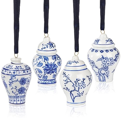 Goaste 4 Pack Mini Ginger Jar Ornaments, Christmas Hanging Pendant, Chinoiserie Ceramic Hanging Ornaments, Blue and White Porcelain Christmas Tree Decor for Christmas, Home Decoration, Vintage Style von Goaste