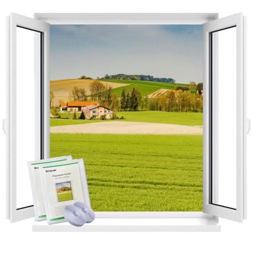 Goaycer Fliegengitter Fenster Weiß - 2 Stück Insektenschutz Fenster Ohne Bohren - Fliegennetz Fenster Zuschneidbar 130 x 150 cm von Goaycer