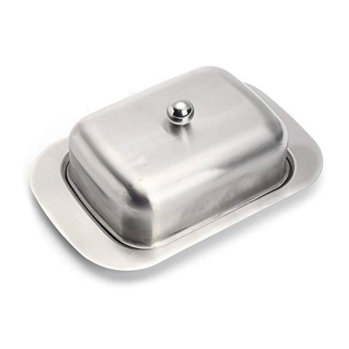 Butterdose Edelstahl, Gobesty Butterdose Metall mit Deckel, Butterglocke Butter Dish Butterkühler Butterbox für Restaurant Zuhause, Silber, 12.2 x 18.5 x 6.8 cm von Gobesty