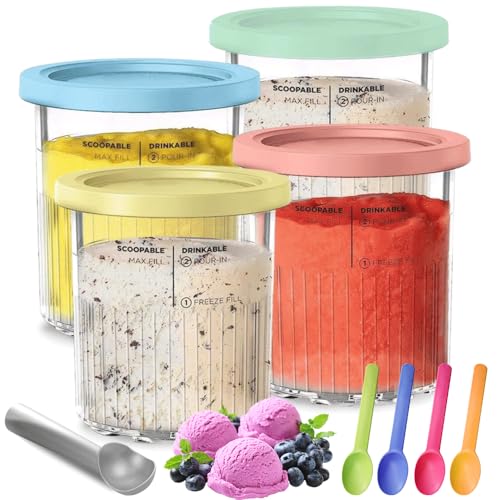 Gobesty 4 Stück Creami Behälter Nc500eu Behälter Ersatz für Ninja, Creami Pint Behälter mit Deckel, Eisbehälter Dessert Tubs, Eiscremebehälter Eismaschine Zubehör für NC501 NC500-Serie von Gobesty