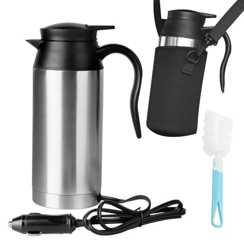 Gobesty Auto Wasserkocher Edelstahl 12V, 750ml Reisewasserkocher Wasserkocher Camping Zigarettenanzünder, Tragbarer Reise Teekanne Auto Kettle Für Die Zubereitung Von Tee, Kaffee Babymilch von Gobesty