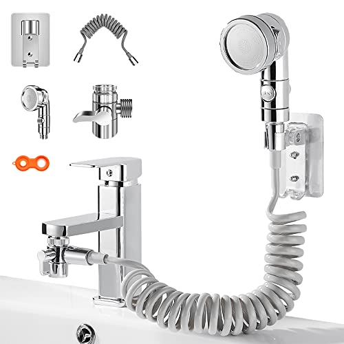 Gobesty Duschkopf, Handbrause Set Extern, Duschbrause für Waschbecken, Duschkopfset mit Schlauch und Ständer, 3 Strahlarten Badinstallationen zum Waschen Haare, Reinigen des Waschbeckens und Bidet von Gobesty