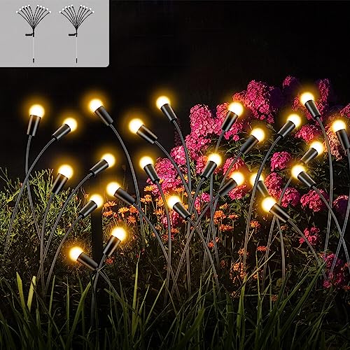 Gobesty Firefly Solar Gartenlichter, 2 Stück 10 LEDs Glühwürmchen Gartenlichter, Solar LED Glühwürmchen Lichter, Wasserdicht Firefly Solar Pathway Lights für Gehwege, Hof, Terrasse, Gehweg-Dekoration von Gobesty