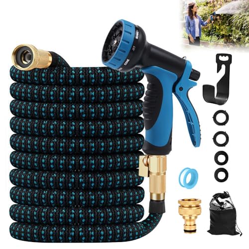Gobesty Flexibler Gartenschlauch, 22.5M Wasserschlauch Flexibel, Dehnbarer Wasserschlauch mit 10-Funktionen-Düse, Leichter und Knickfreier Flexischlauch, Gartenschläuche mit 3-Fach Latexkern (Blau) von Gobesty
