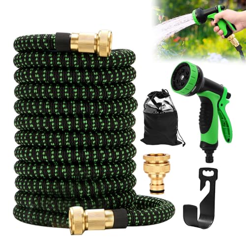 Gobesty Flexibler Gartenschlauch 30M, Wasserschlauch Flexibel, Dehnbarer Wasserschlauch mit 10 Funktionsdüse Brause, Leichter und Knickfreier Flexischlauch, Gartenschläuche mit 3-Fach Latexkern (Grün) von Gobesty