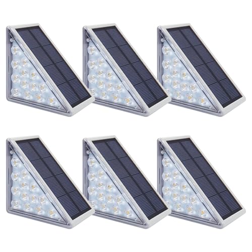 Gobesty Solar Treppenlicht, 6 Stück Treppenbeleuchtung Außen Solar, Led Treppenbeleuchtung Outdoor, Solars Stufenleuchten IP65 Wasserdichte für Terrasse Gehweg Treppe Wege Boden Balkon Deko, Kaltweiß von Gobesty