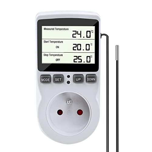 Gobesty Thermostat-Steckdose, digitaler Temperaturregler, programmierbare Steckdose mit Sonde, programmierbarer digitaler Timer, Thermostat, Heizung für Gewächshaus, Aquarium von Gobesty
