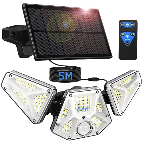 Gobikey Solarlampen für Außen mit Bewegungsmelder, Solarleuchten für Außen Mit LED-Anzeigeleuchten/Fernbedienung, IP65 Wasserdicht Solar Lampe Outdoor mit 5m Kabel, Solar Wandleuchte 3 Modi von Gobikey