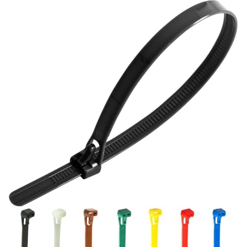 Gocableties Kabelbinder Wiederverschließbar schwarz, 250 mm x 7,6 mm, 100 Stück, Premiumqualität Wiederlösbar, Wiederverwendbar Set von GOCABLETIES