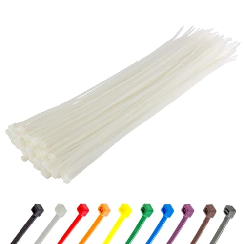 Gocableties Kabelbinder 100 Stück Weiß/Naturfarben Transparent, 200 mm x 3,6 mm mit 18,2 kg Zugfestigkeit, UV Beständig Set von GOCABLETIES